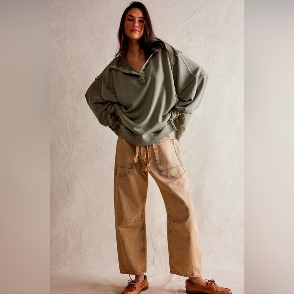 ▪️NWT Free People Camden Henley Sweatshirt in Laurel Oak-S